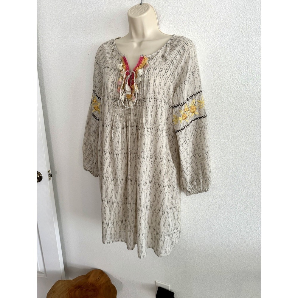 Anthropologie Tunic Mini‎ Dress XS Embroidered Peasant Sleeve Boho Ranna Gill - Picture 3 of 8